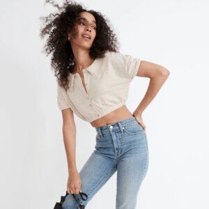 Madewell Woman's Size XXS Wet Sand Ruffle Collared Crop Top